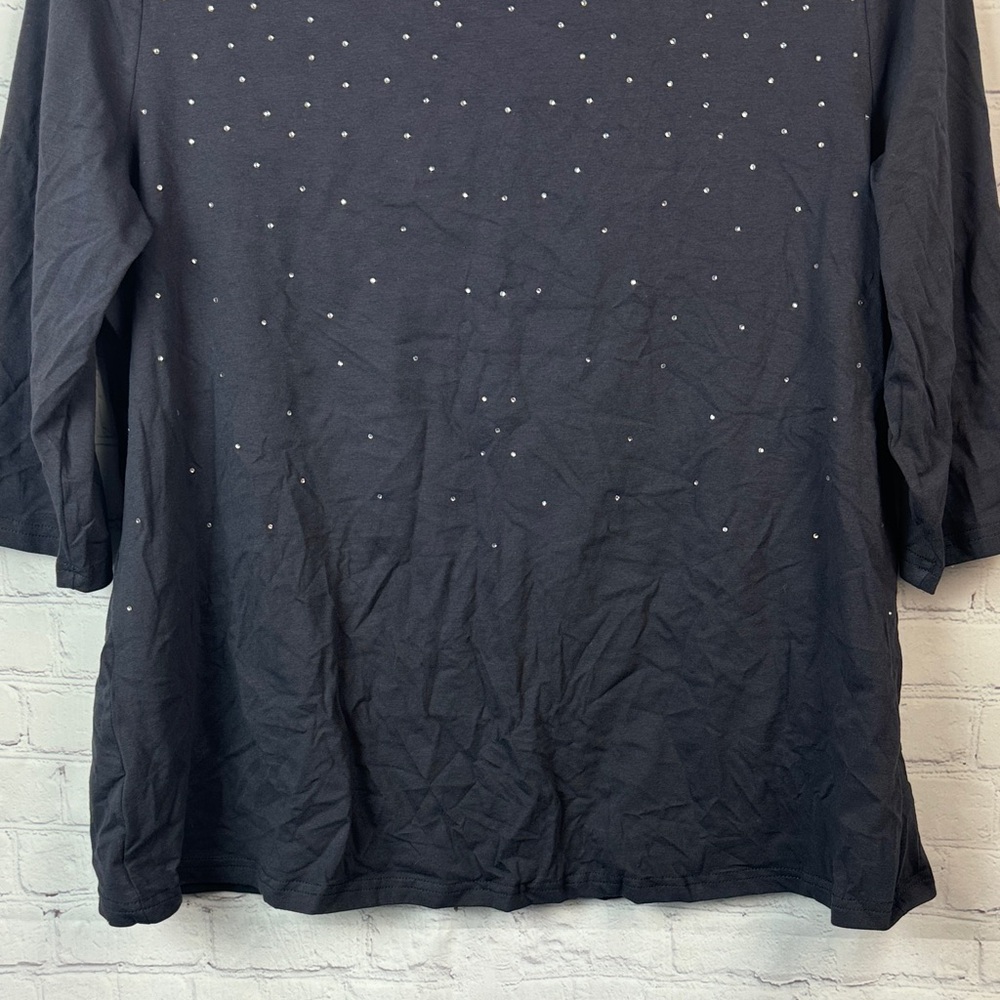 BloomChic Charcoal Rhinestone Detail Long Sleeve Tee Size Large - Picture 5 of 6